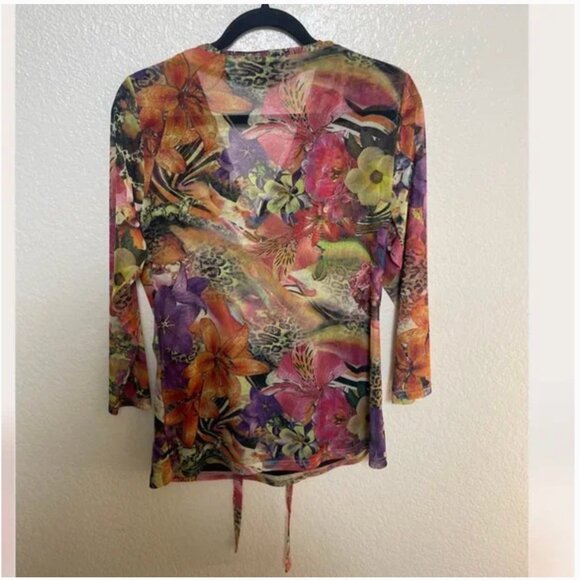 ⭐️ Cowl Neck Floral Drop Tie Hipster Hippie Glam Chic Party Elegant Blouse Top - Picture 2 of 5